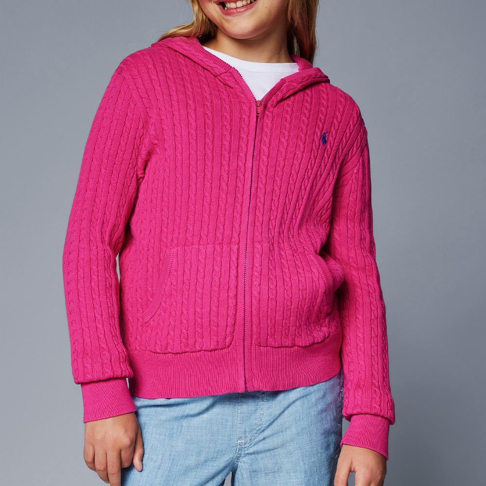 Polo Ralph Lauren Solid Cable Knit Zip-Up Hoodie Kids Sweaters Magenta 313916533-005