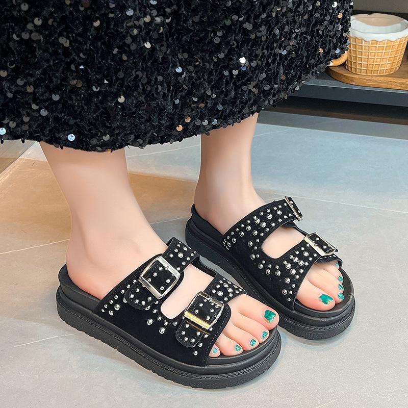 Slippers new large size slippers thick bottom one-word buckle casual retro cool slippers