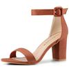 Allegra K Ankle Strap Sandals with Buckle, Chunky Heels, Women's, Brown, Size 23.5cm