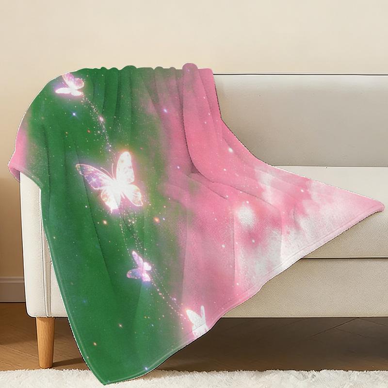 Cozy Flannel Fleece Blanket High-Density Soft Touch, Dreamy Butterfly Design, Warm Plush Fabric for Home, Christmas & Halloween Relaxation