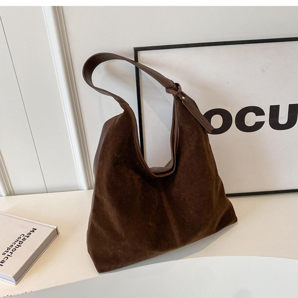 Korean Style Suede Tote Bag Solid Color Underarm Packs Casual Large Capacity Handbag  Travel
