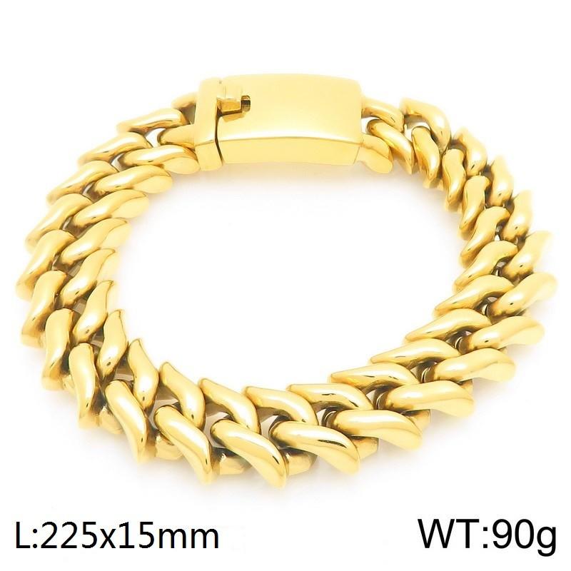 Polished 15mm Cuban Link Bracelet for Man Luxury Waterproof Gold Color Stainless Steel Men's Chain Bracelets Fashion Men Jewelry