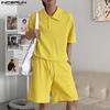 INCERUN 2PCS Men Summer Short Sleeve Tops Shorts Pants Casual Loose Outfits Sets