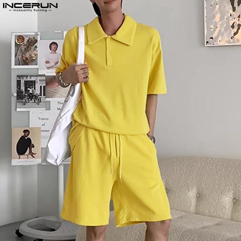 INCERUN 2PCS Men Summer Short Sleeve Tops Shorts Pants Casual Loose Outfits Sets