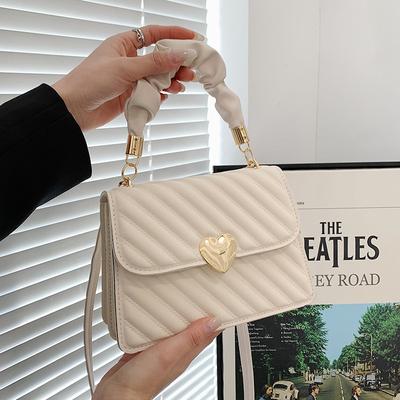 Women's Bag Fashion Rhombus Tote Bags Ladys Shoulder Handbag Girls Student Coin Pack Pleated Metal Heart Shape Trim