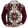Vintage Baroque Pattern Long Sleeve Polo Shirt, Elegant Stylish Casual Wear