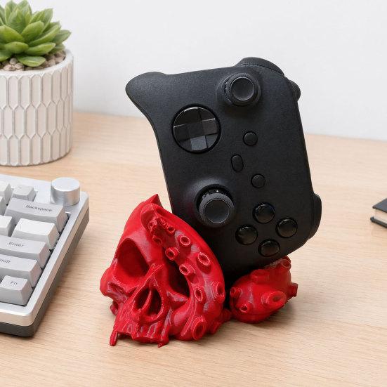 Gaming Controller Stand, 3D Printed Octopus Skull Controller Holder for Halloween Home Gaming Room Desk Decor, Gift for Gamers