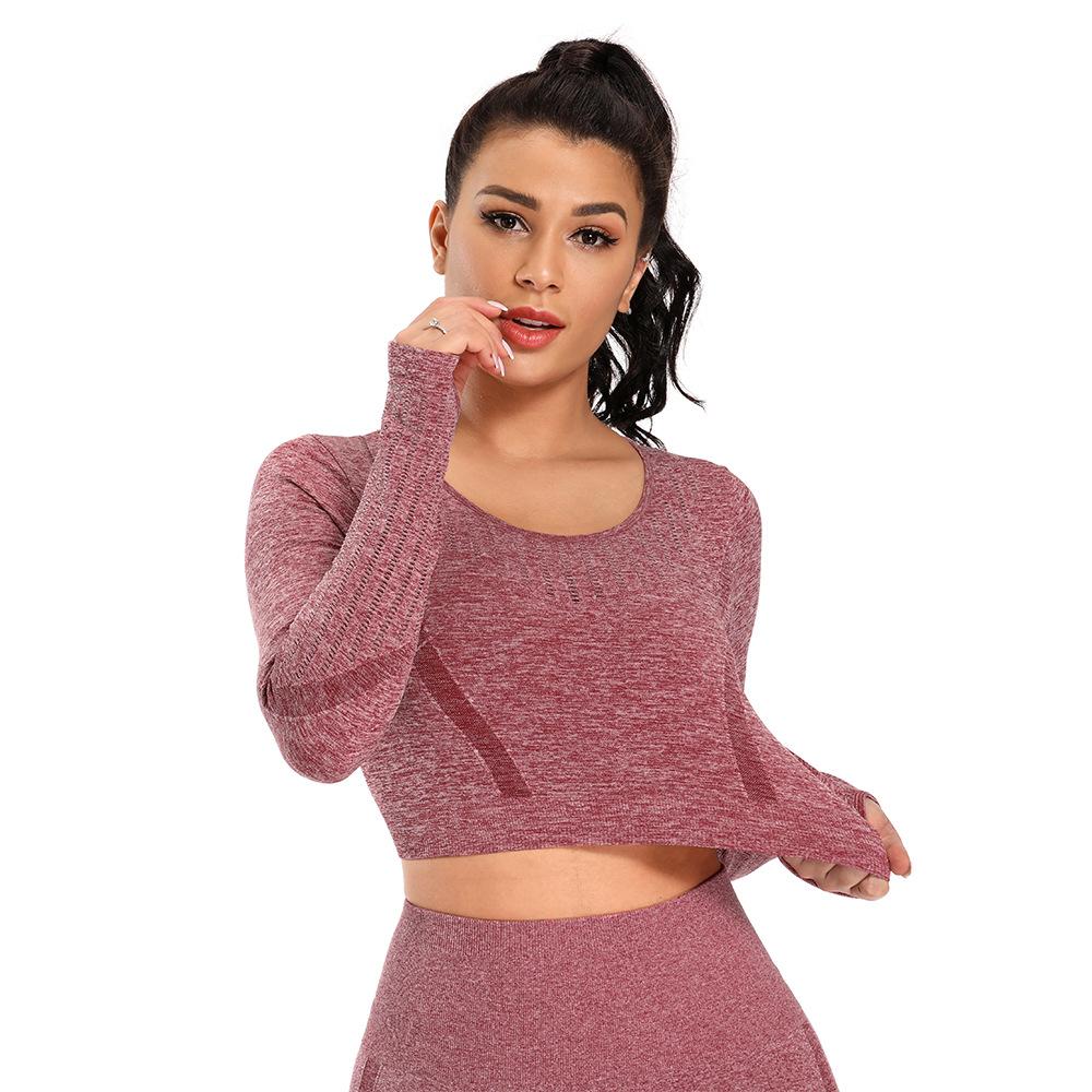 Sports Tights Quick Drying Fitness Running Seamless Navel Top Long Sleeve Yoga Clothes