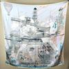 Guochao Lotus Landscape 100% Mulberry Silk Scarf - Versatile Women's Square Shawl