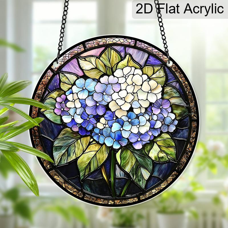 Acrylic Hydrangea Flower Suncatcher Stained Glass Effect Window Hanging Ornament Floral Gift for Home