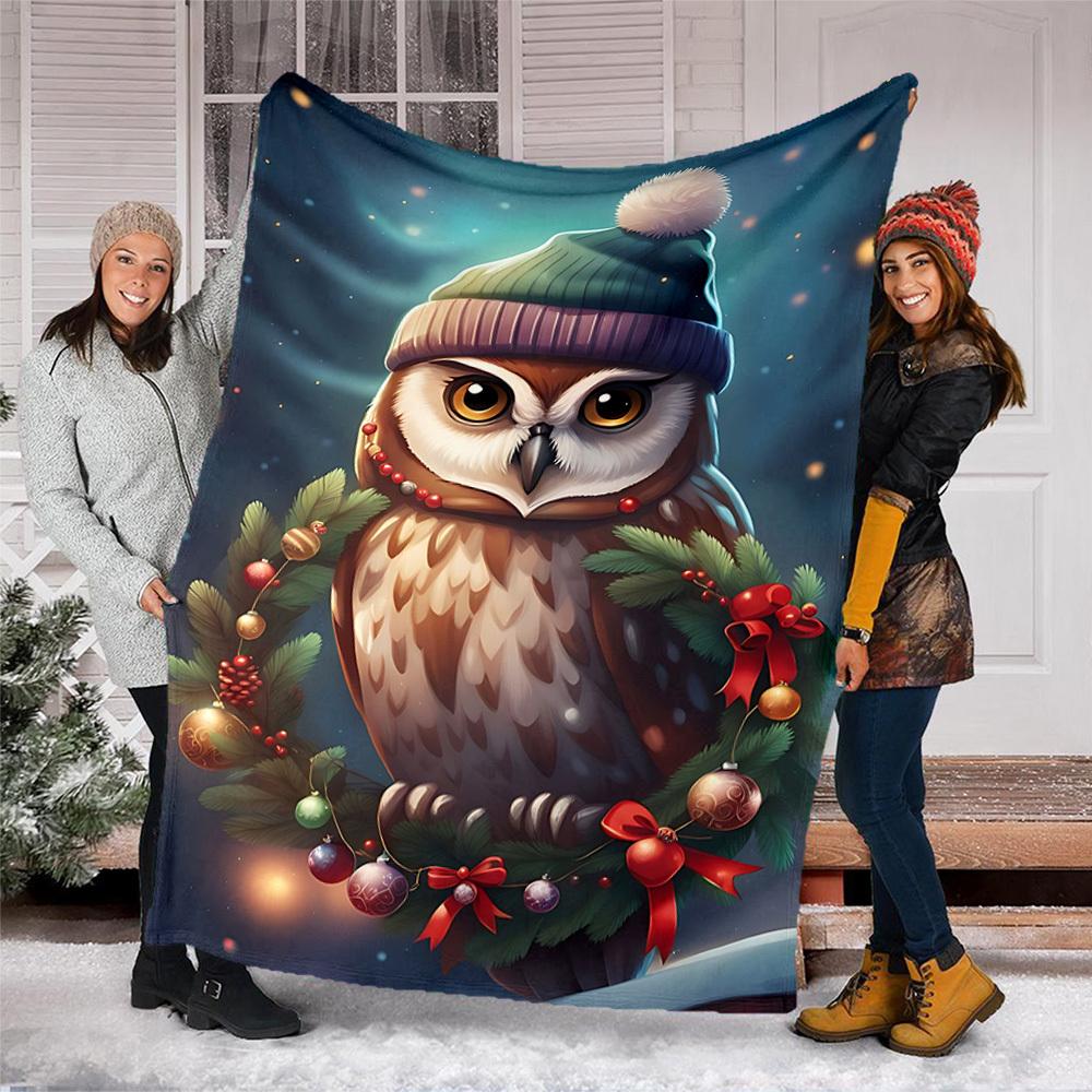 1pc Winter Wise Owl Decor Outdoor Flannel Blanket , Machine Washable Perfect Gift for Birthday , Holiday Travel Accessory , Durable Material