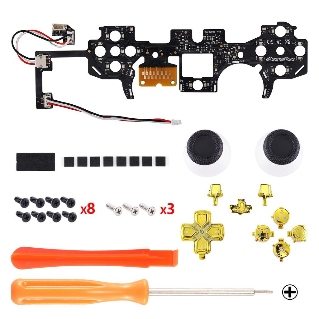 This is not a but an eXtremeRate DTF V3 LED Kit for PS5 controllers and featuring plated multicolor illuminated share and home face controller, (Gold)