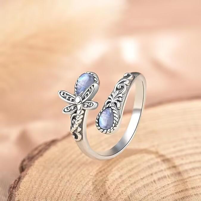 Moonstone spoon ring, Victorian vintage relief bow, Bosnian ring.