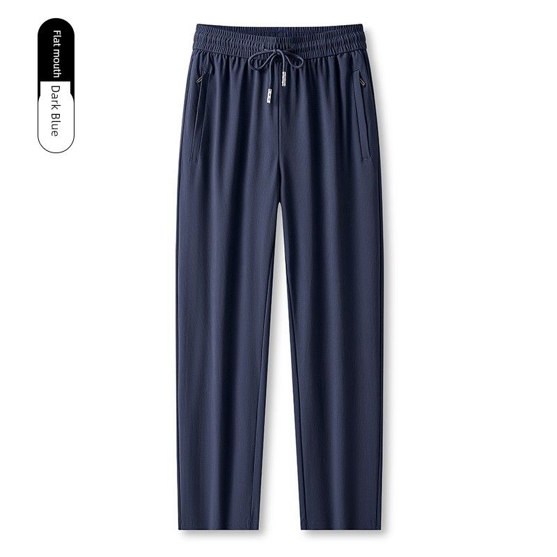 Foreign Trade Export Surplus Summer Men's Elastic Ice Silk Loose Straight-Leg Sports Quick-Dry Cool Casual Long Pants