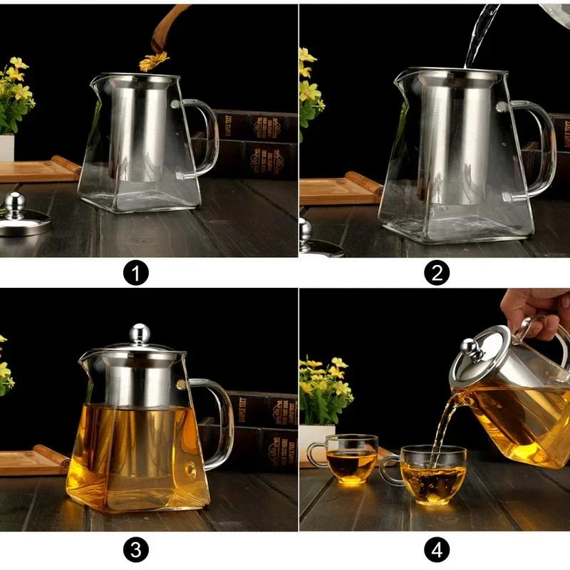 350/550/750/950ML Borosilikátová Sklenená Kanvica Odolná voči Teplu Štvorcová Sklenená Kanvica Filter na Čajové Lúhovanie Kanvička na Mlieko Oolong Kvetinový Čaj
