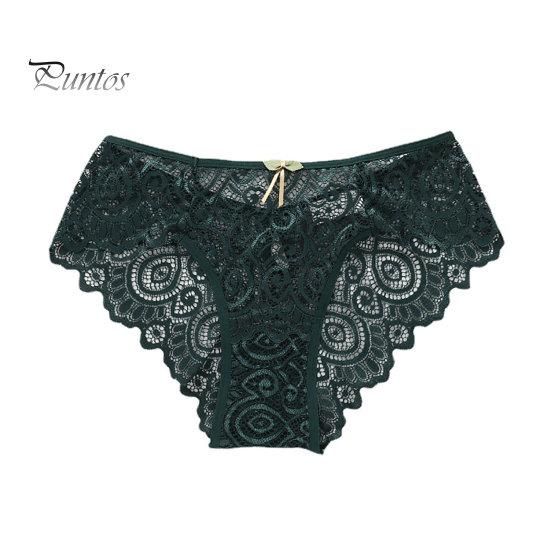 Underpants Women Briefs Hollow Out See-through Lace Thin Bow-knot Sexy Panties Mid Waist High-elasticity Lady for Daily Wear