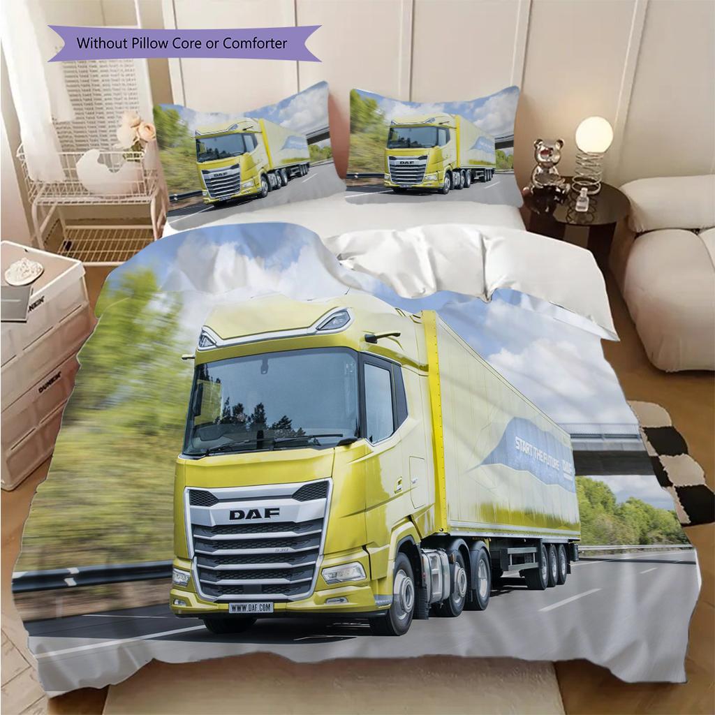 Golden Trucks Motion Bedding (1 * duvet cover + 2 * pillowcase, without core) 2D Flat Soft and comfortable Bedding set Christmas birthday gift