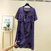 2025 Summer Floral Cotton and Silk Midi Dress - Short Sleeve, Loose Fit Nightgown