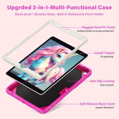 For iPad 10.2 (2021)/10.2 (2019)/10.2 (2020) Case Silicone+PC Drop-resistant Tablet Cover with Unicorn Kickstand