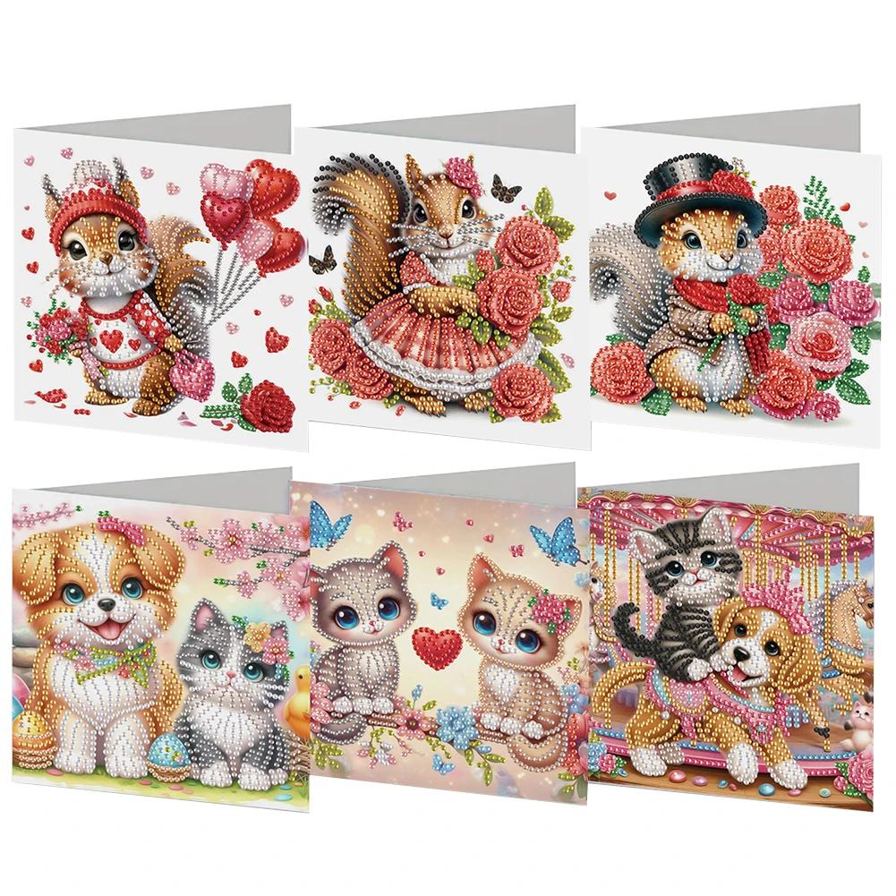 6Pcs Valentines Day Angel DIY Diamond Painting Card Diamond Drawing Card Diamond Painting Greeting Card for Family Friends Gift