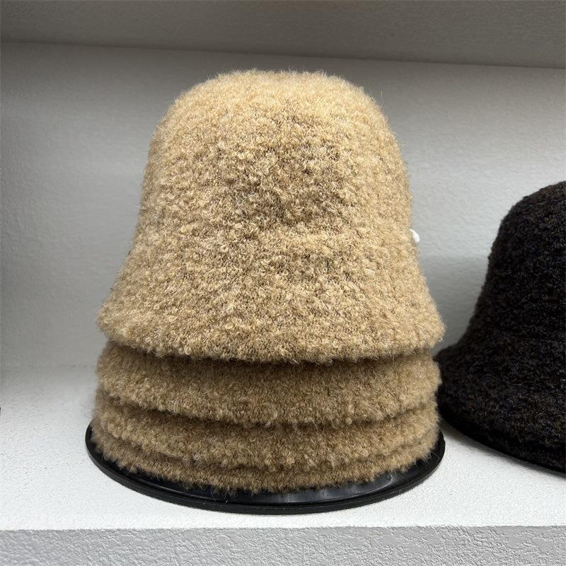 

Real lamb wool circle yarn bucket hat women s winter new face small warm straight bell bucket hat M（56-58cm） верблюд