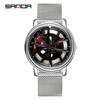 Sanda Men's Creative Wheel Quartz Watch - Trendy Rotating Waterproof Wristwatch