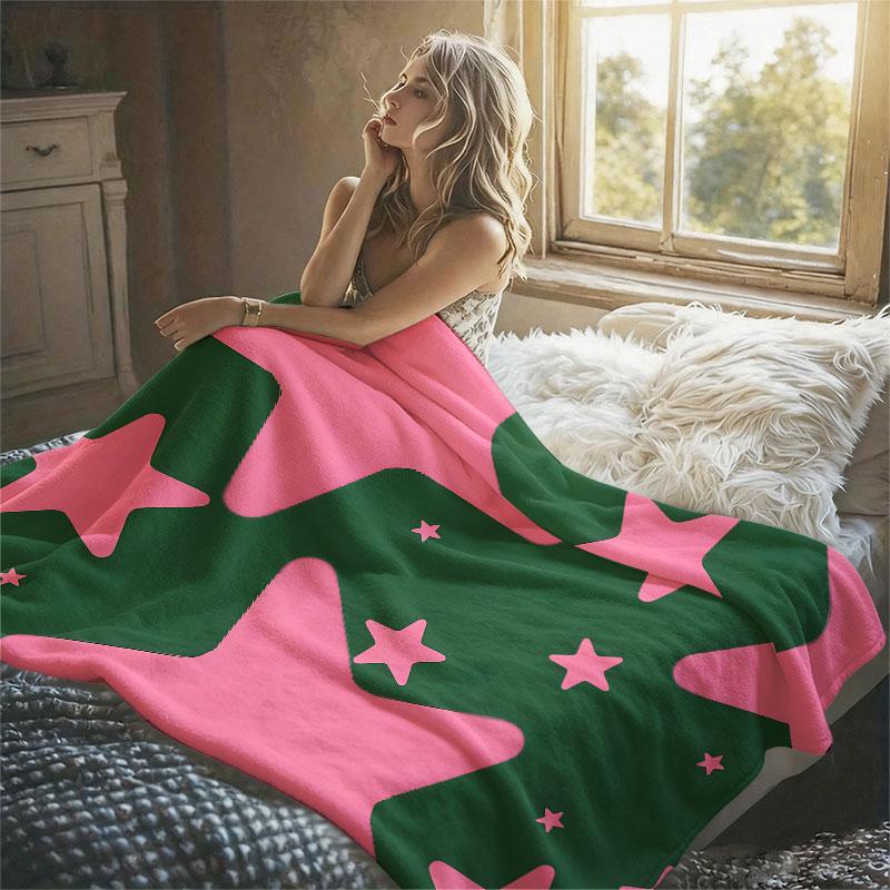 Green Pink Soft Star Flannel Blanket Warm Soft Halloween Christmas Decorative Couch Warm Cozy All-Season Gift