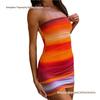 European & American Women's Rainbow Print Strapless Ruffled Dress - Summer Nightclub Wear