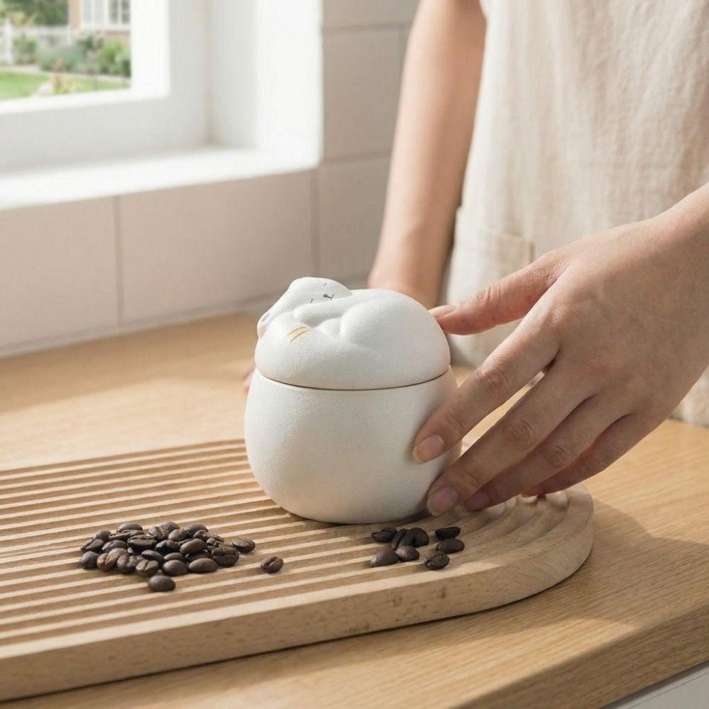 Cat Styling Ceramic Sealing Jar Cartoon Coffee Sealed Jars Candy Jar  Desktop Decoration