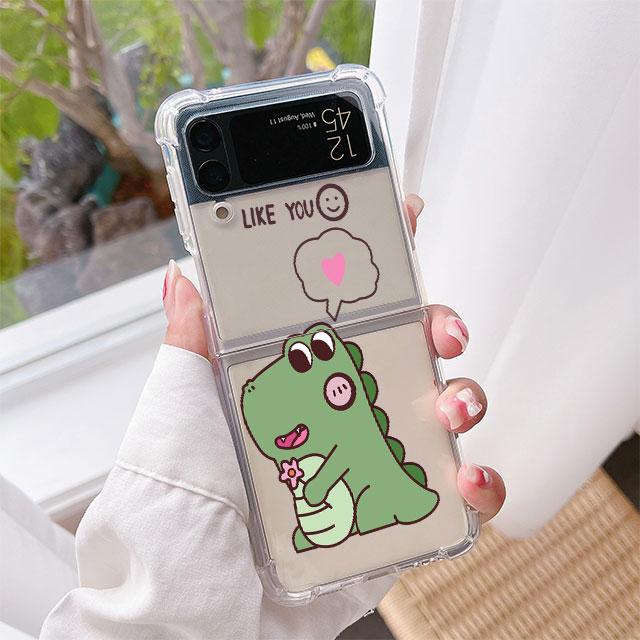 

Чехол для Samsung Galaxy Z Flip 3 5G Funda Z Flip 4, роскошный прозрачный чехол из ПК, жесткий противоударный чехол для телефона, милый маленький динозаврик Samsung Z Flip4 5G
