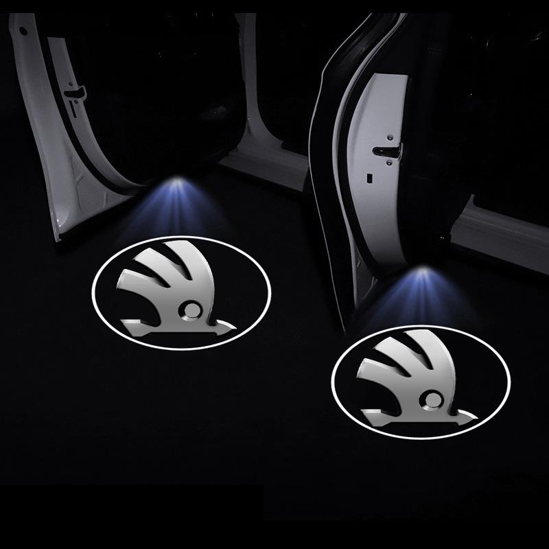 1/2ks LED HD lampa projektoru stínu uvítacího světla dveří auta logo světlo pro Skoda Octavia Rapid Kodiaq Karoq Superb Fabia Kamiq ulvc23