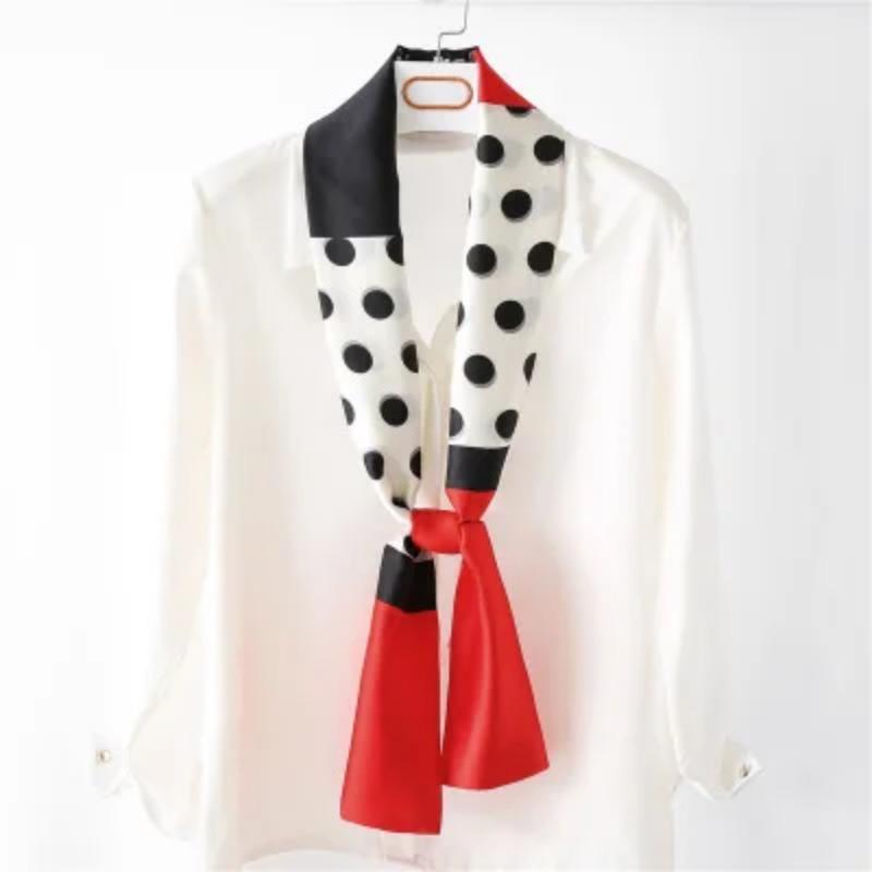 Hijab Real Long Silk Women Print Elegant Neck Scarves Hair Head Ribbon Tie Bag Handle Decoration Foulard Collar Kerchief