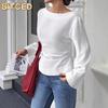 Women's Fashion Casual Solid Color Print Long Sleeve O-Neck Blouses & Shirts International Design