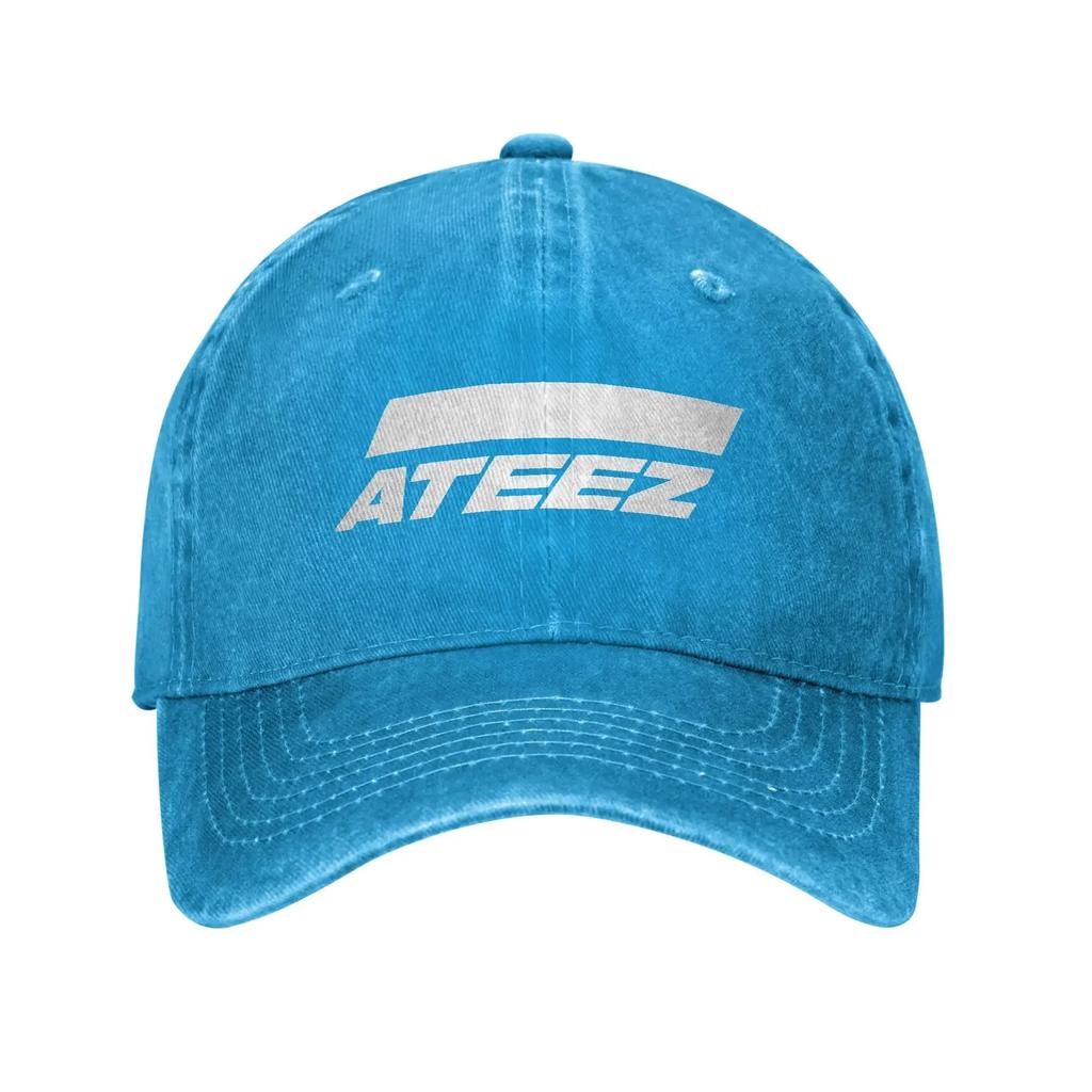 Ateezed Baseballová čepice Vintage Opotřebovaný Denim KPOP Pokrývka hlavy pro Muže Ženy Venkovní Cvičení Nastavitelné Čepice Čepice