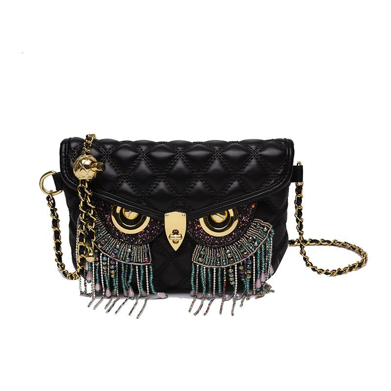Personalized Fringed Owl Bag Women's 2025 New European and American Fashion Rhinestone Small Fragrant Style Diamond Shoulder Small Square Bag