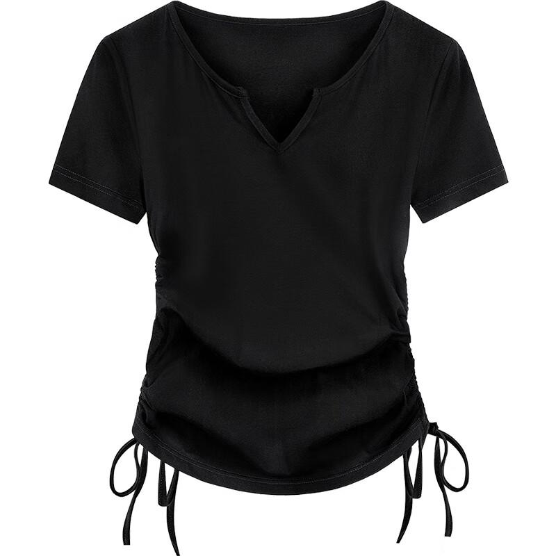 Women s Drawstring V-neck Short Sleeve T-shirt XL