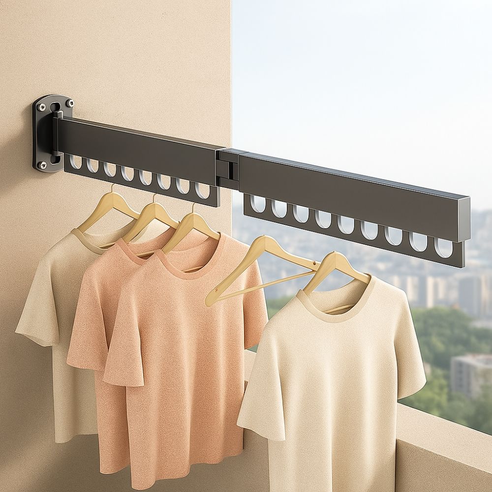 Durable Stainless Steel Folding Drying Rack Space Saving Rust-proof Telescopic Hanger Stable Drying Clothes Rod Balcony
