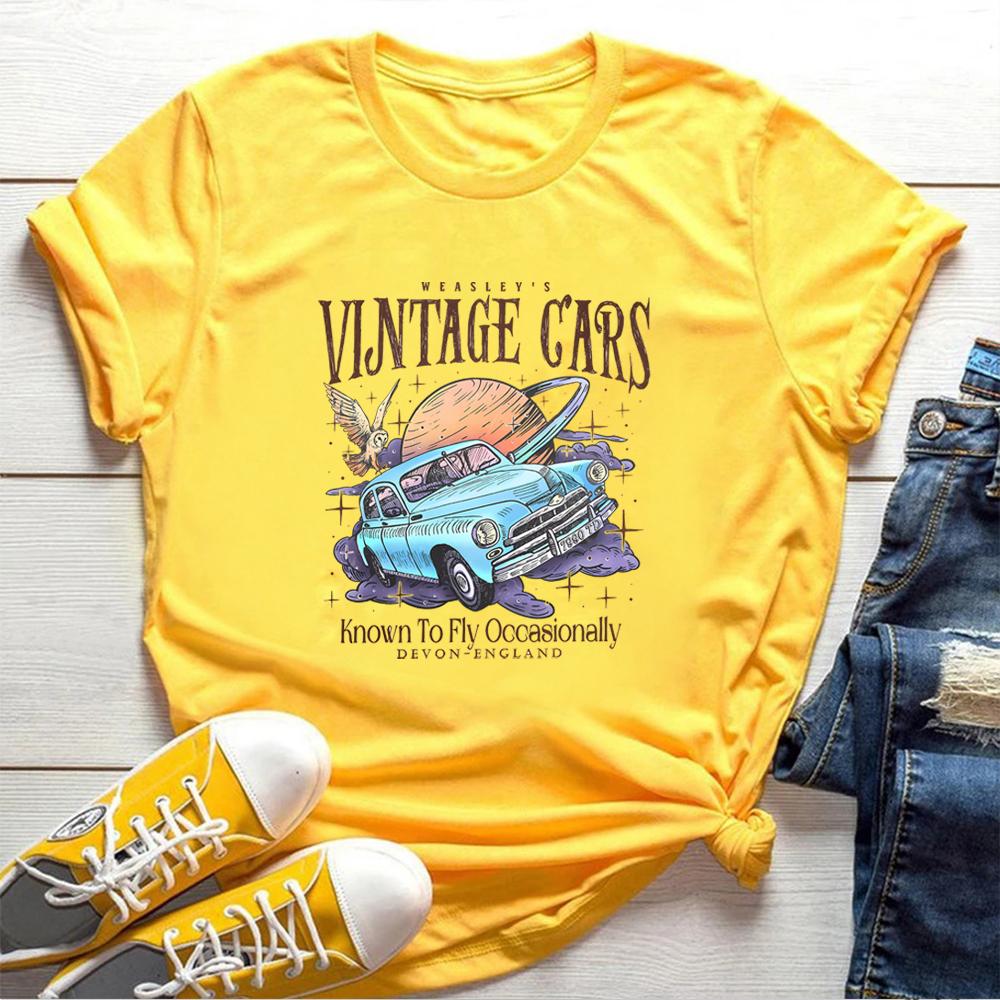 Funny Wizard Flying Car T-shirt Vintage Flying Cars Shirt HP Inspired Tee Magic Shirt Fan Gift Unisex Trendy Short Sleeves Tops