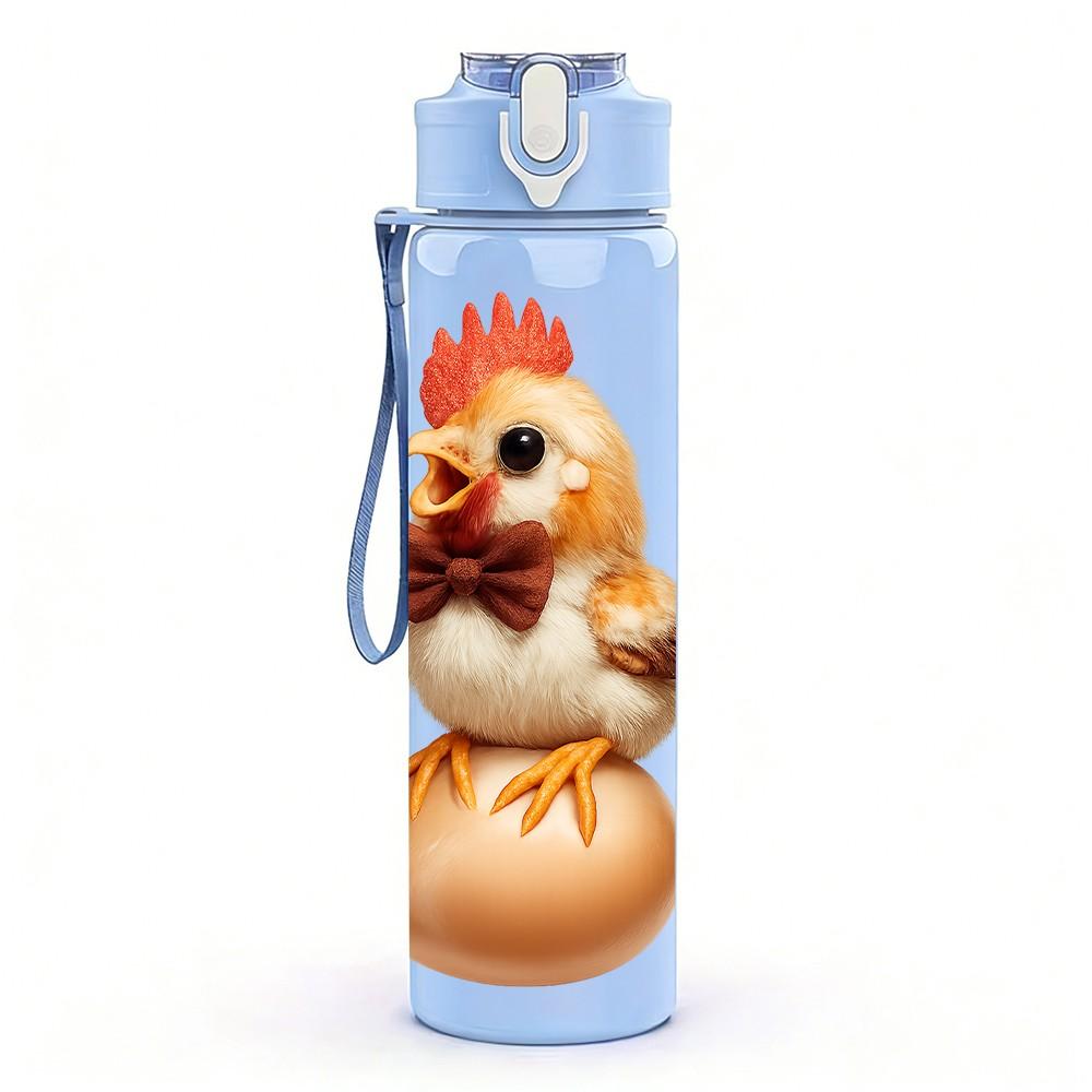 1PC Rooster Chicken Farm Animal Pattern 750ml Color Plastic Sports Water Bottle Leakproof Flip Straw Lid Suitable for Sports Office Home Use