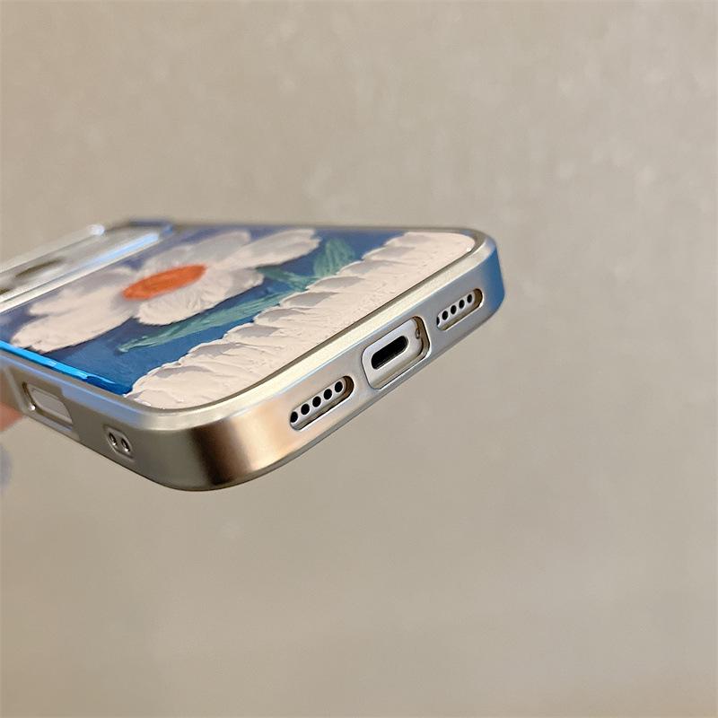 Floral Oil Painting Phone Case for iPhone 17/16 Pro Max/15/14 - Fresh Light Blue Design