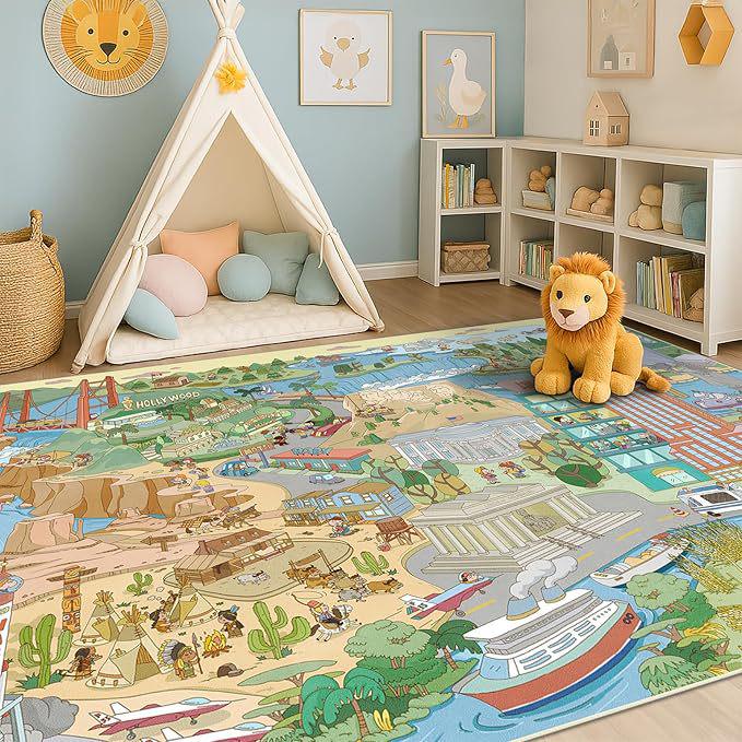 Large Cartoon Fun Quick-Dry Water-Absorbent Crystal Velvet Floor Mat for Living Room