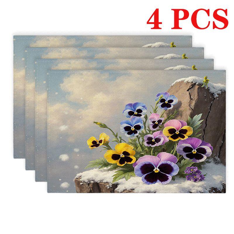 4/6pcs Rectangular Placemats - 12X18 Inch Spring Floral Printed Non-Slip Table Mats with 2D Element Design 4pcs