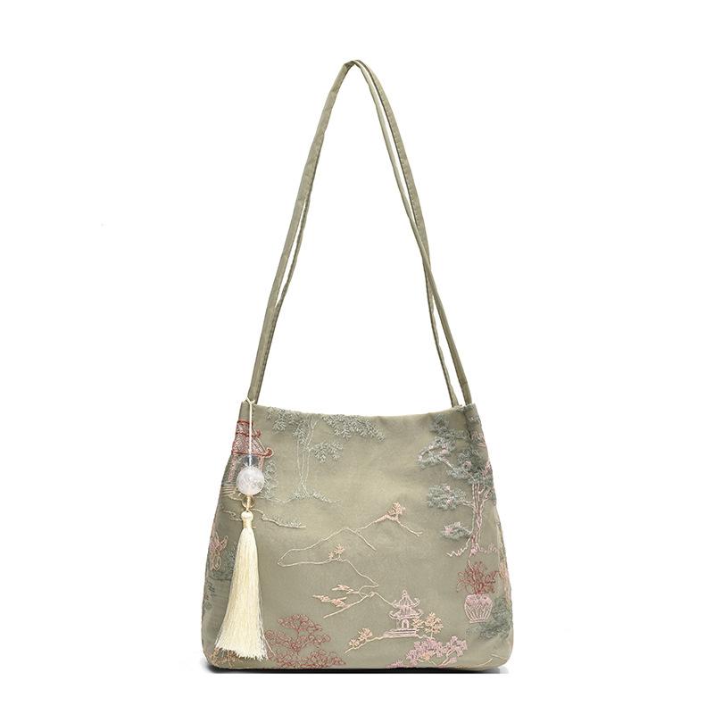 

Нова ретро-сумка в китайському стилі Нові моделі з шовкового жакарду Модна мінімалістична сумка Жіноча сумка на одне плече з діагональним хрестом зелений