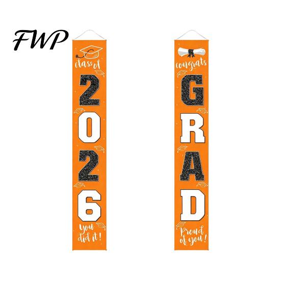 Durable Polyester Graduation Banner 1 Pair 2026 Decoration Class of Congrats Grad Door Sign Porch for Indoor Outdoor Front Hanging Party Supplies