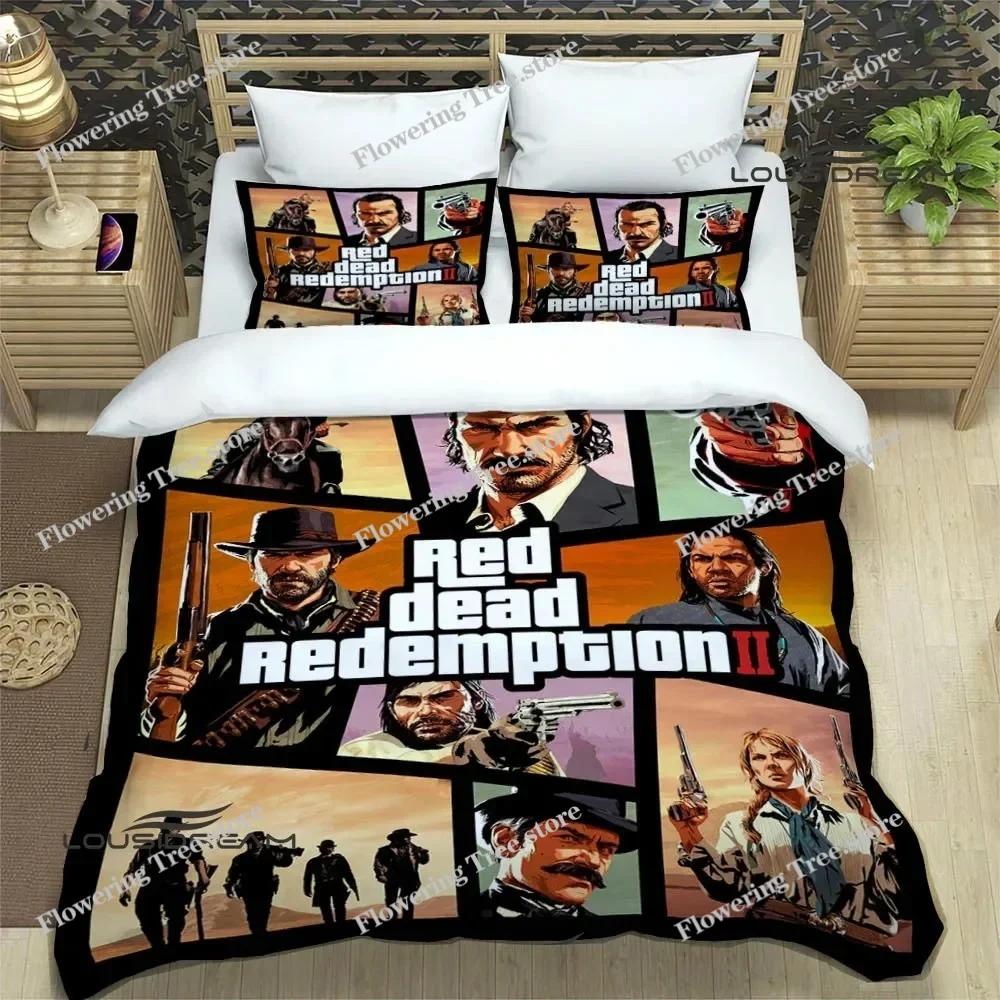 Red Dead Redemption 2 Print Bedding Sets Exquisite Supplies Set Duvet Cover Bed Comforter Set Bedding Set Luxury Birthday Gift