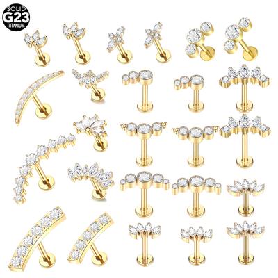 1 Stück Titan Zirkon Labret Piercings Lippenringe Goldfarbe CZ Knorpel Helix Ohrläppchen Conch Ohrstecker Piercings Schmuck für Frauen 16G