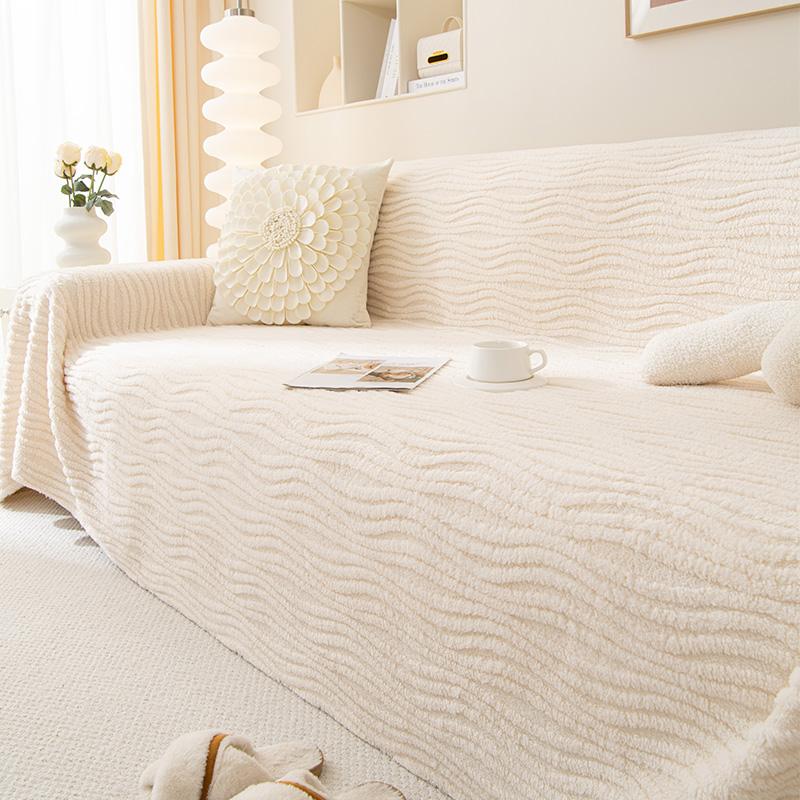 Autumn and Winter Thickened Plush Sofa Towel Solid Color High-end Anti-cat Scratch Sofa Cover Universal Sofa Cover Cloth Cream Style