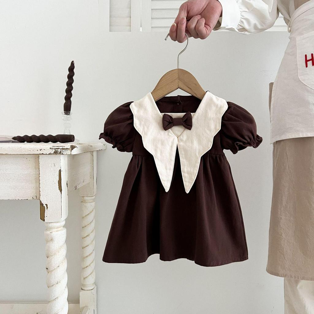 Retro Sommerkleid für Kleinkinder mit Peter-Pan-Kragen und kurzen Ärmeln