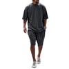 European Plus Size Casual Men's Set: Loose Short Sleeve T-shirt & Solid Color Shorts