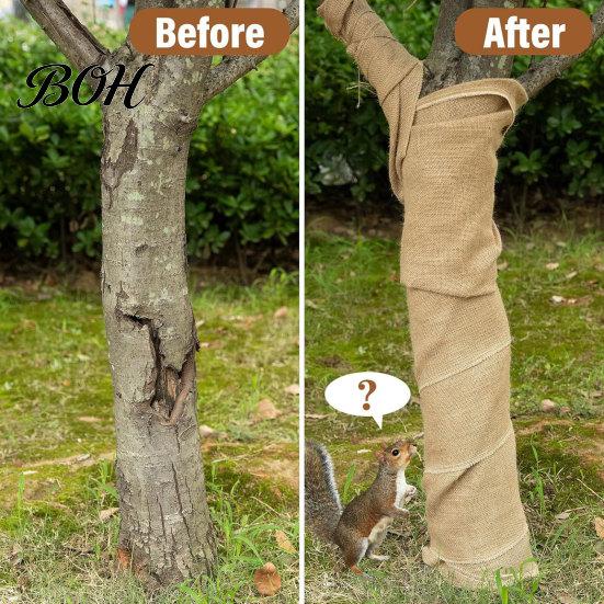Garden Tree Bark Cover Natural Burlap Wrap, Winter Plant Trunk Protector, Wrap Fabric Frost Freeze Protection for Shrubs, Outdoor Trees
